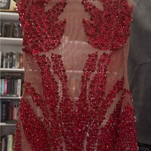 Red Sequin Sweetheart Bodycon Cocktail Dress